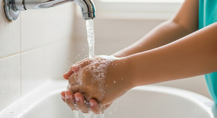 Close-Up of Hands Washing with Soap Under Running Water for Global Handwashing Day