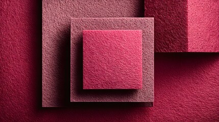 Fototapeta premium Geometric composition of layered squares in deep crimson.