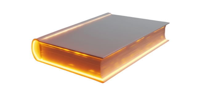 Illuminated book with a brown cover isolated on transparent background
