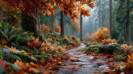 autumn forest in the morning