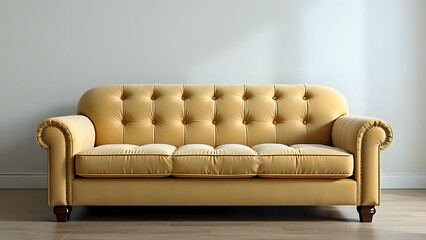 a classic yellow leather chesterfield sofa in a modern, minimalist living room.
