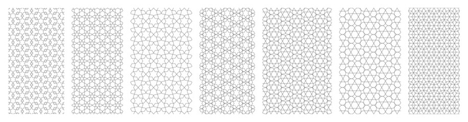 Jewish abstract geometric seamless patterns set with star of David and other Hebrew ornaments line style