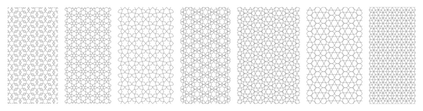 Jewish abstract geometric seamless patterns set with star of David and other Hebrew ornaments line style