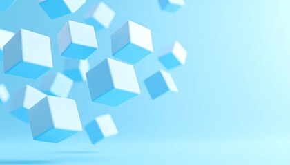 Abstract Light Blue Background with Floating White Cubes