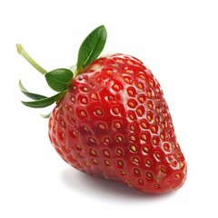 Single, vibrant red strawberry with green leaves (19)