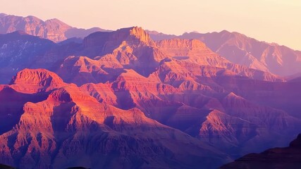Majestic Timelapse of a Vibrant Sunrise Over the Grand Canyon's Golden Peaks and Purple Shadows