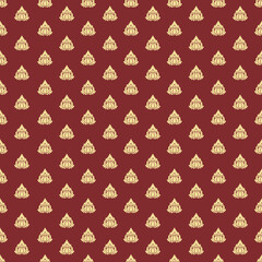 Traditional Thai pattern with gold motif on deep red background. Simple yet elegant design, perfect for backgrounds, Thai-style decorations, wallpapers, and cultural-themed print designs.