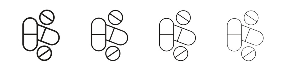 Painkiller pills icon outline vector pack. Best for web, mobile, ui