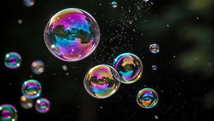 Iridescent Metallic Liquid Shapes on Dark Background