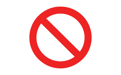 red prohibition symbol with diagonal line on white background, minimalist icon for restrictions, forbidden actions, or warning signs