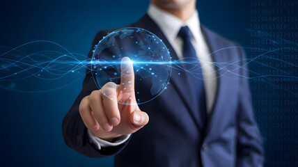 Modern businessman touching global network, connecting world through technology