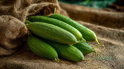Madras Kakdi cucumber freshly harvested on a traditional jute cloth