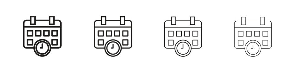 Calendar clock icon outline vector pack. Best for web, mobile, ui
