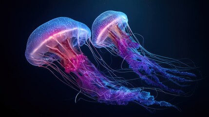 Fototapeta premium Glowing jellyfish underwater