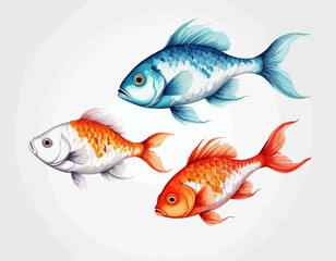  The fish are rendered in a realistic, illustration style with rich orange and gold colors and subtle shading that gives them a three-dimensional quality.