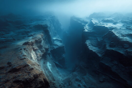 Deep ocean trenches on the ocean floor.
