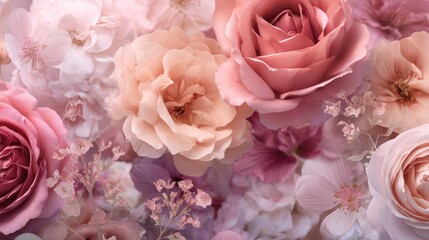 Soft pastel roses and flowers bouquet