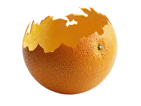 Creative food art orange peel sculpture studio photography close-up. Isolated on transparent background, png. - Powered by Adobe