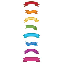 Obraz premium Set 8 of Colorful Ribbon Banner Icons Collection – Various Shapes and Styles for Labels, Badges, and Sale Tags – Flat Design Vector for Promotions, Web, Marketing, and Graphic Templates
