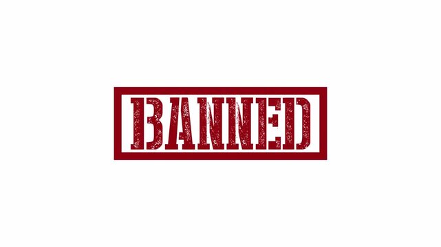 red banned stamp animation on white background for blocked accounts and restricted content