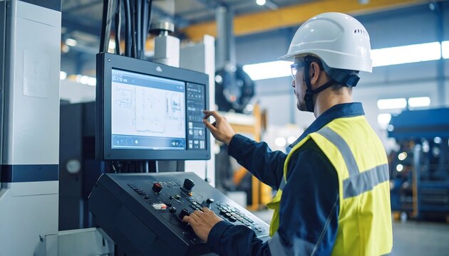 Factory worker operating industrial machinery