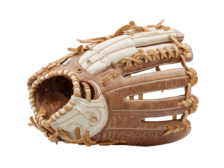 Baseball glove close-up sports equipment indoor detailed view. Isolated on transparent background, png.