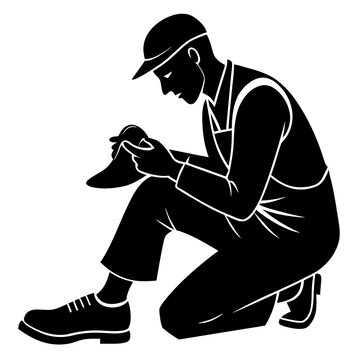 recommend clip art: Cobbler repairing shoe silhouette black vector shoe repair