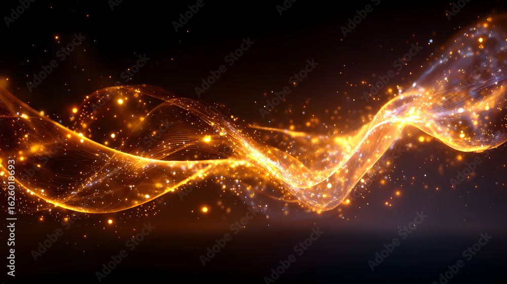 Poster abstract glowing wave of light and sparks creating a magical and dynamic energy flow on a dark backg