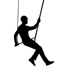 Obraz premium Worker hanging from ropes silhouette safety