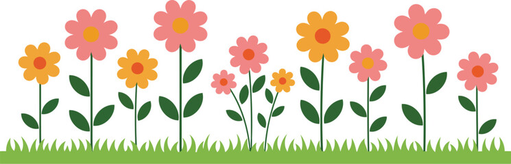 Vibrant spring flower meadow flat design illustration