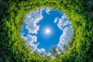 Sunlight through green leaves nature background