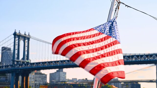 American flag and sunset on boat at Cape Cod