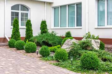 Modern Rock Garden with Shrubs and Pathway