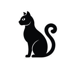 A stylized black cat sits in profile, its tail curled elegantly. The silhouette is clean and modern, highlighting the feline form.