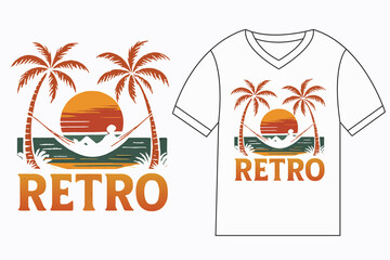 Retro sunset hammock palm trees beach vacation t shirt design