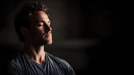 Obraz premium Man engaged in deep meditation finding inner peace and wellness