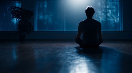 Obraz premium Person meditating in a serene moody environment