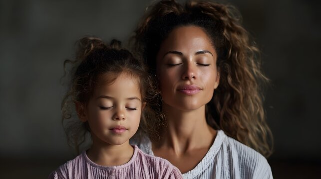 Mother and child practicing mindfulness together - Powered by Adobe