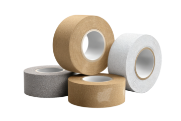 Home improvement essentials packaging tape varieties display. Isolated on transparent background, png.