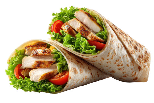 Mouthwatering grilled chicken wraps a kitchen photography highlight. Isolated on transparent background, png.