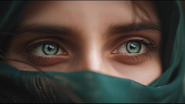 Close-up of a Muslim woman with a niqab and veil, reflecting traditional Arabian attire and deep Arabic roots