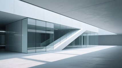 Obraz premium Modern Architectural Structure with Glass Facade and Angular Design