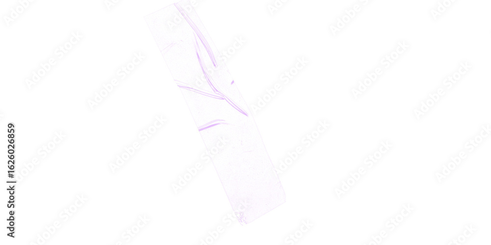 Poster a light purple rectangular shape with pixelated edges on a black background diagonally oriented righ