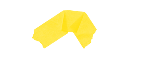 A yellow geometric shape with pixelated edges against a stark black background creates a bold image