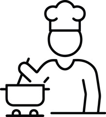 Chef or Cook Stirring Pot Outline Icon