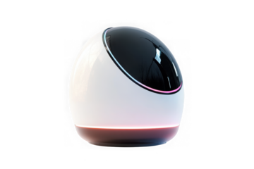 Modern smart home device, white and black dome with led lighting, technology gadget, futuristic design, isolated on transparent background