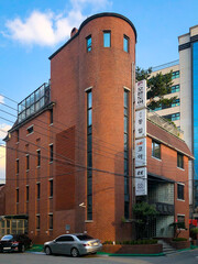 Contemporary office buildings in an urban area with clean lines and modern design.