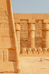 Pillars and reliefs inside the Karnak Temple complex in Luxor Egypt 28 February 2025