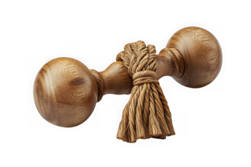 Wooden cabinet knob with rope tassel, furniture hardware, rustic style, home decor, interior design, diy projects, crafts, isolated on transparent background