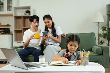 
Family spending happy time together on vacation.
